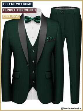 Men's 3-Piece Slim Fit Tuxedo Suit Set - Shawl Lapel Blazer, Vest & Pants